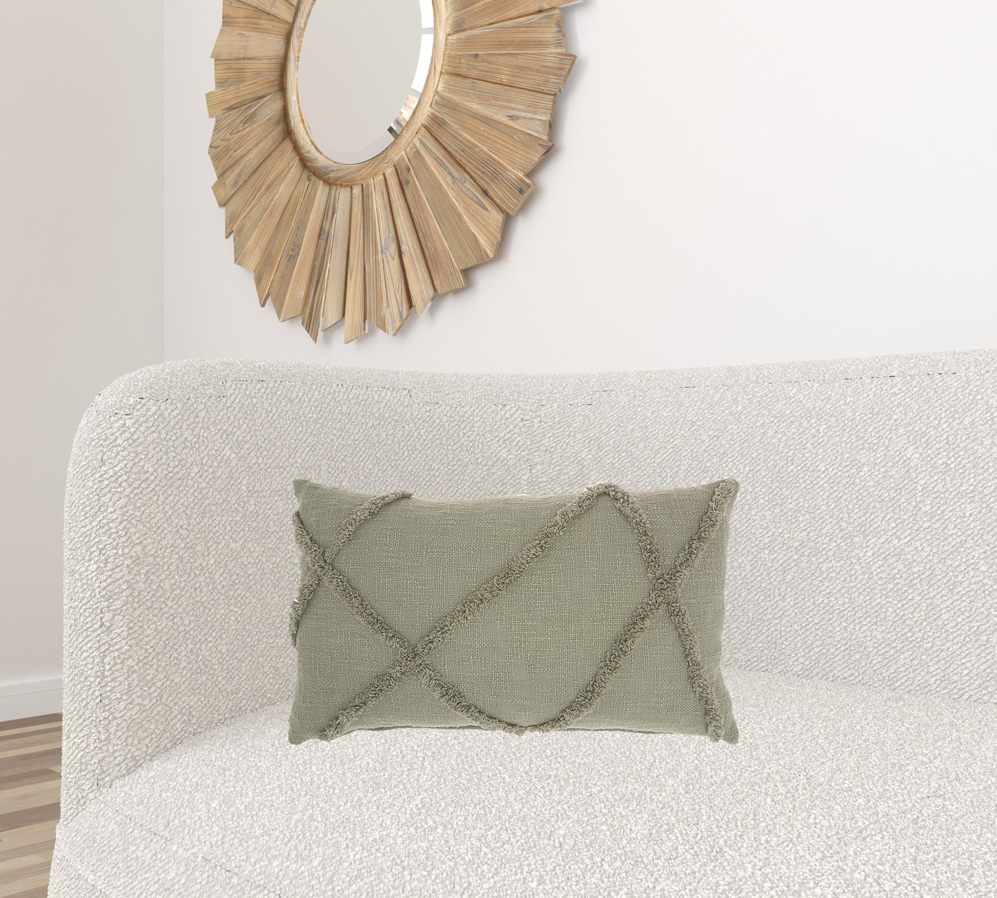 Light Abstract Khaki Green Shaggy Detail Lumbar Pillow