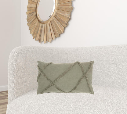 Light Abstract Khaki Green Shaggy Detail Lumbar Pillow