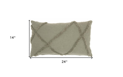 Light Abstract Khaki Green Shaggy Detail Lumbar Pillow