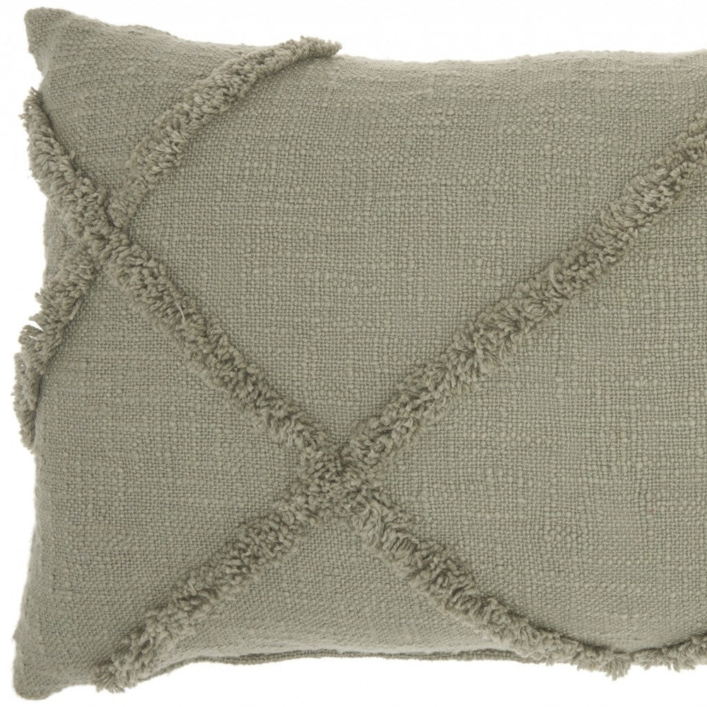 Light Abstract Khaki Green Shaggy Detail Lumbar Pillow