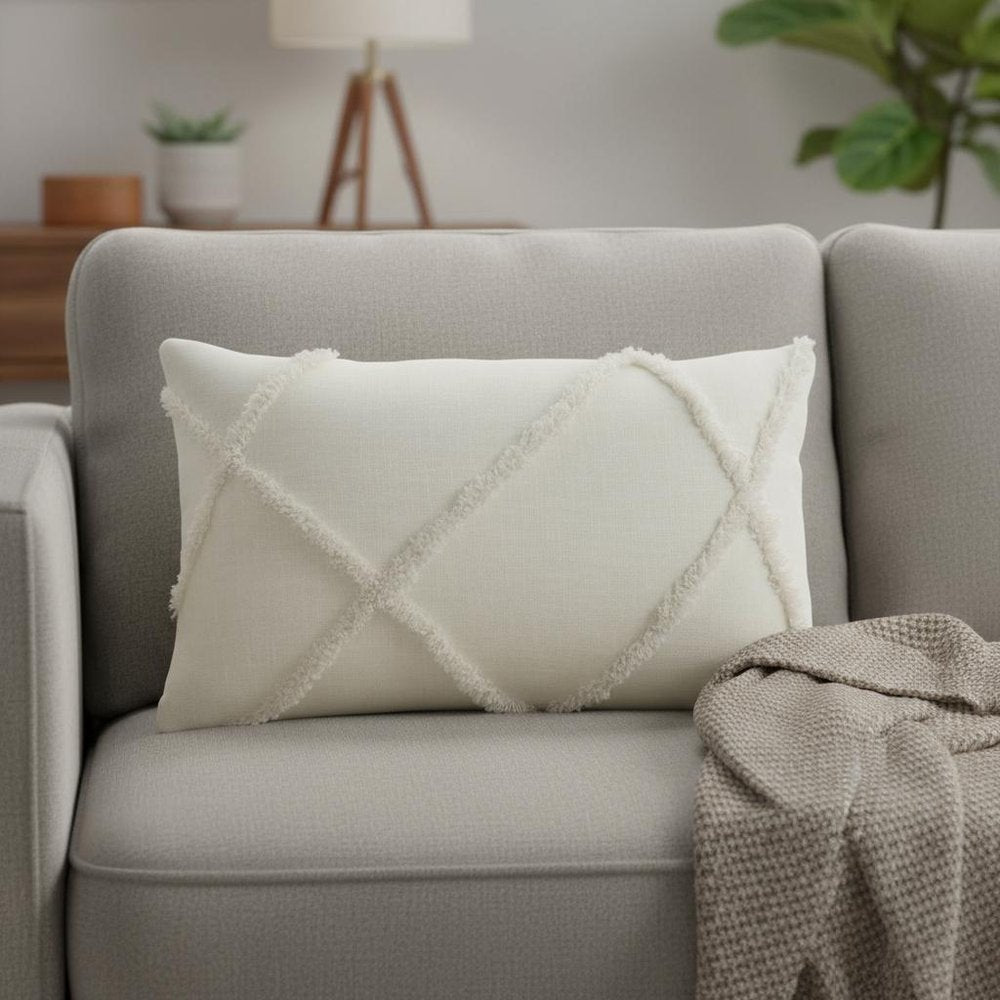 White Abstract  Shaggy Detail Lumbar Pillow — view 6