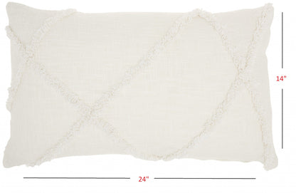 White Abstract  Shaggy Detail Lumbar Pillow