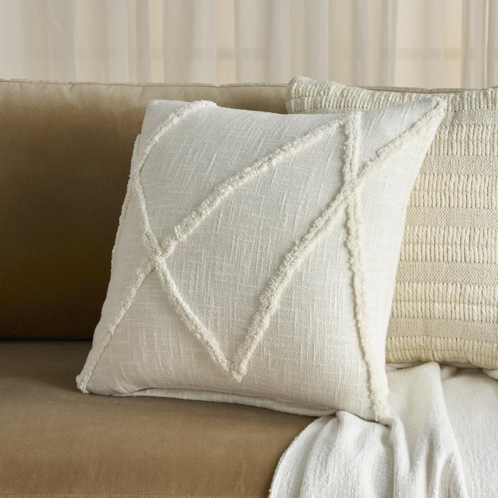 Boho Chic White Textured Lines Throw Pillow — view 3
