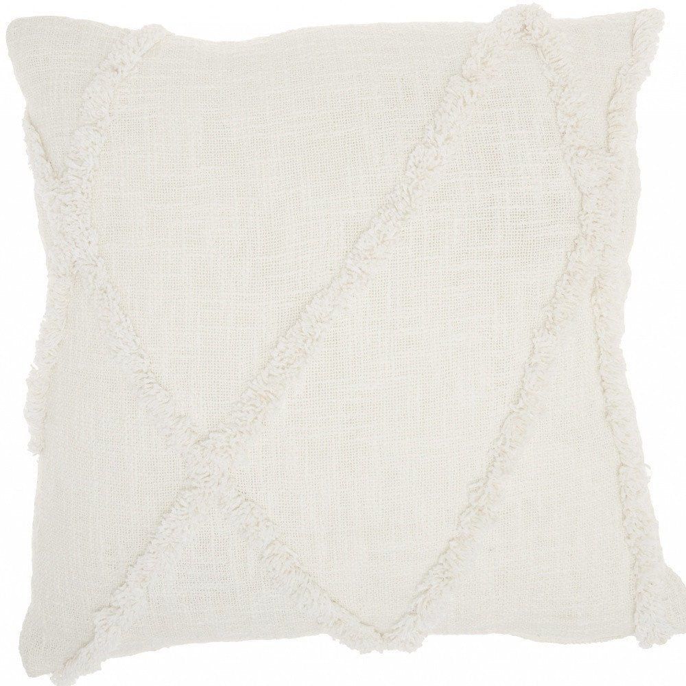 Boho Chic White Textured Lines Throw Pillow — view 2