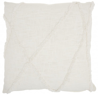 White Abstract  Shaggy Detail Throw Pillow