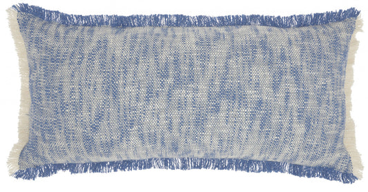 Blue And White Woven Heathered Lumbar Throw Pillow