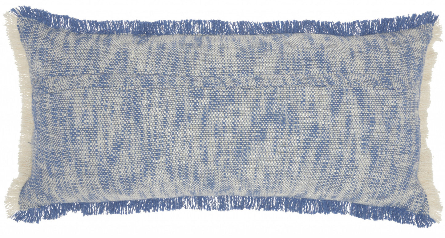 Blue And White Woven Heathered Lumbar Throw Pillow