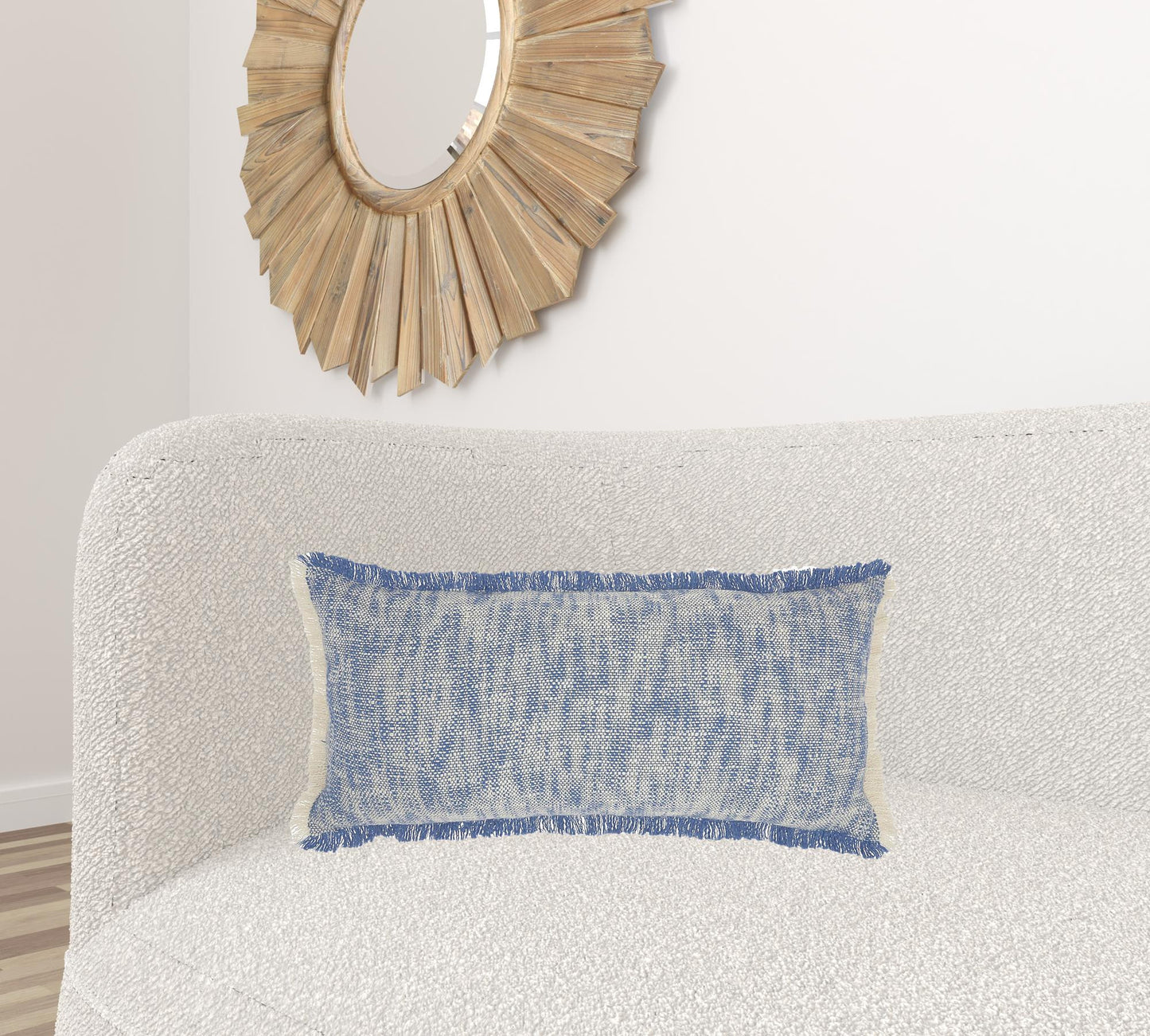 Blue And White Woven Heathered Lumbar Throw Pillow