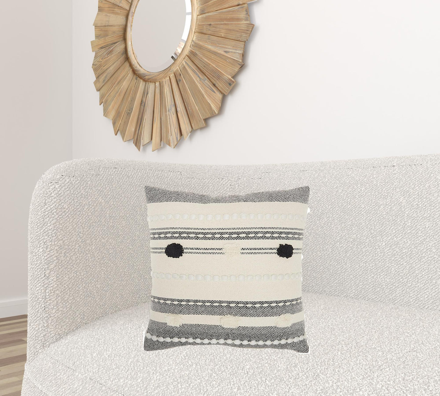 Boho Handcrafted Black Ivory Accent Throw Pillow