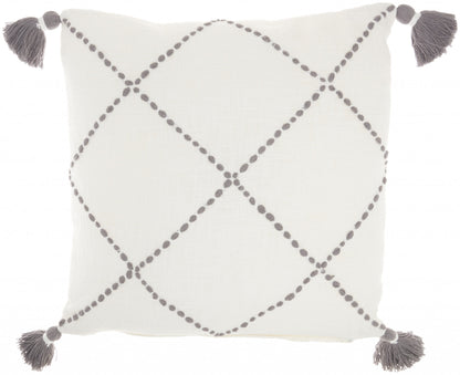 Boho Grey Cotton Accent Throw Pillow