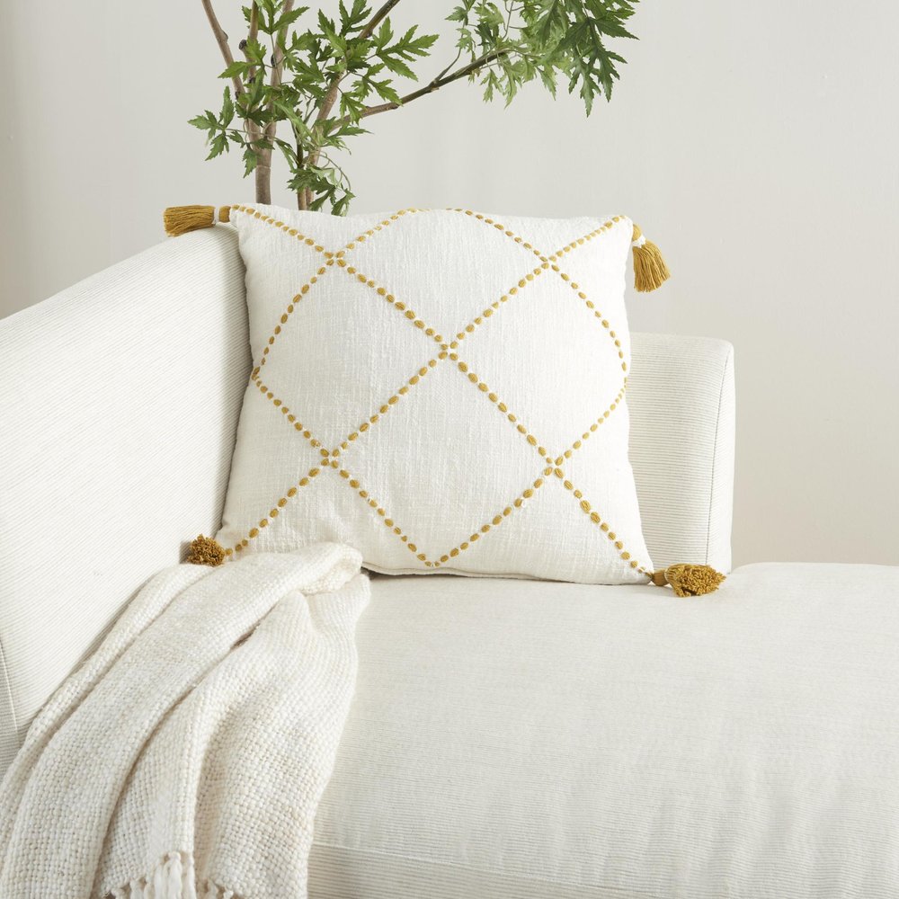 Boho Mustard Cotton Accent Throw Pillow — view 4