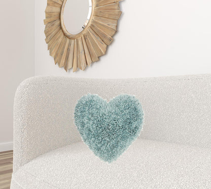 Heart Shaped Celadon Shag Accent Pillow