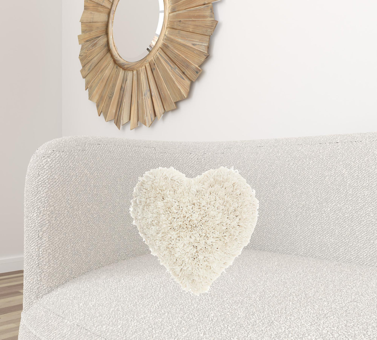 Heart Shaped Cream Shag Accent Pillow