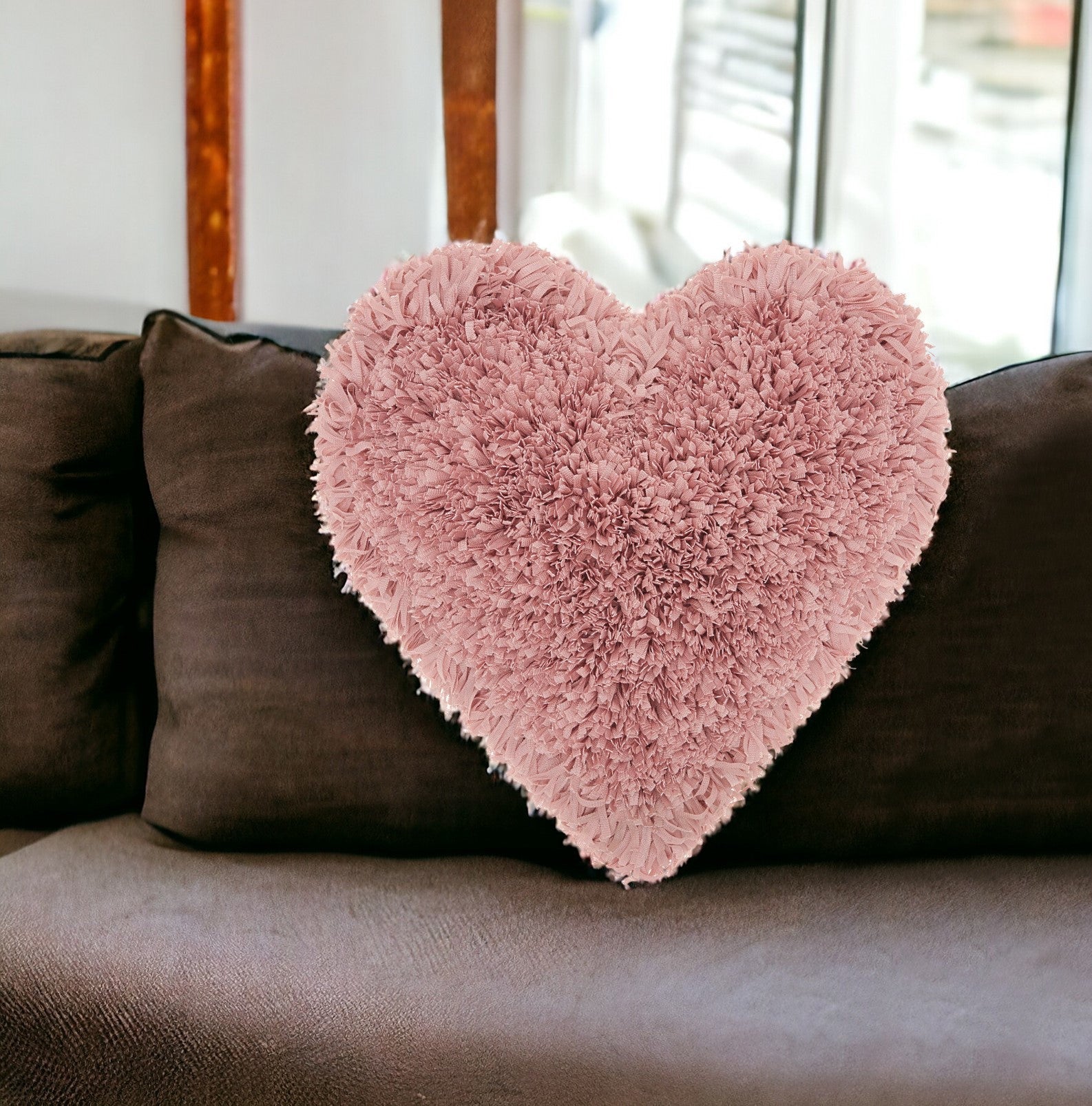 Heart Shaped Rose Shag Accent Pillow FurniFindUSA