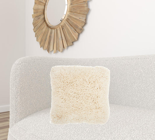 Fluffy Cream Shag Accent Throw Pillow FurniFindUSA