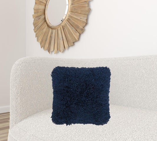 Fluffy Navy Shag Accent Throw Pillow FurniFindUSA