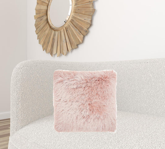 Fluffy Rose Pink Shag Accent Throw Pillow FurniFindUSA