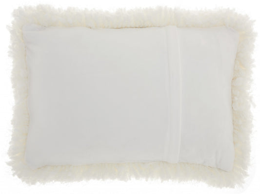 White Knubby Plush Lumbar Throw Pillow