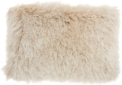 Beige Super Shaggy Throw Pillow