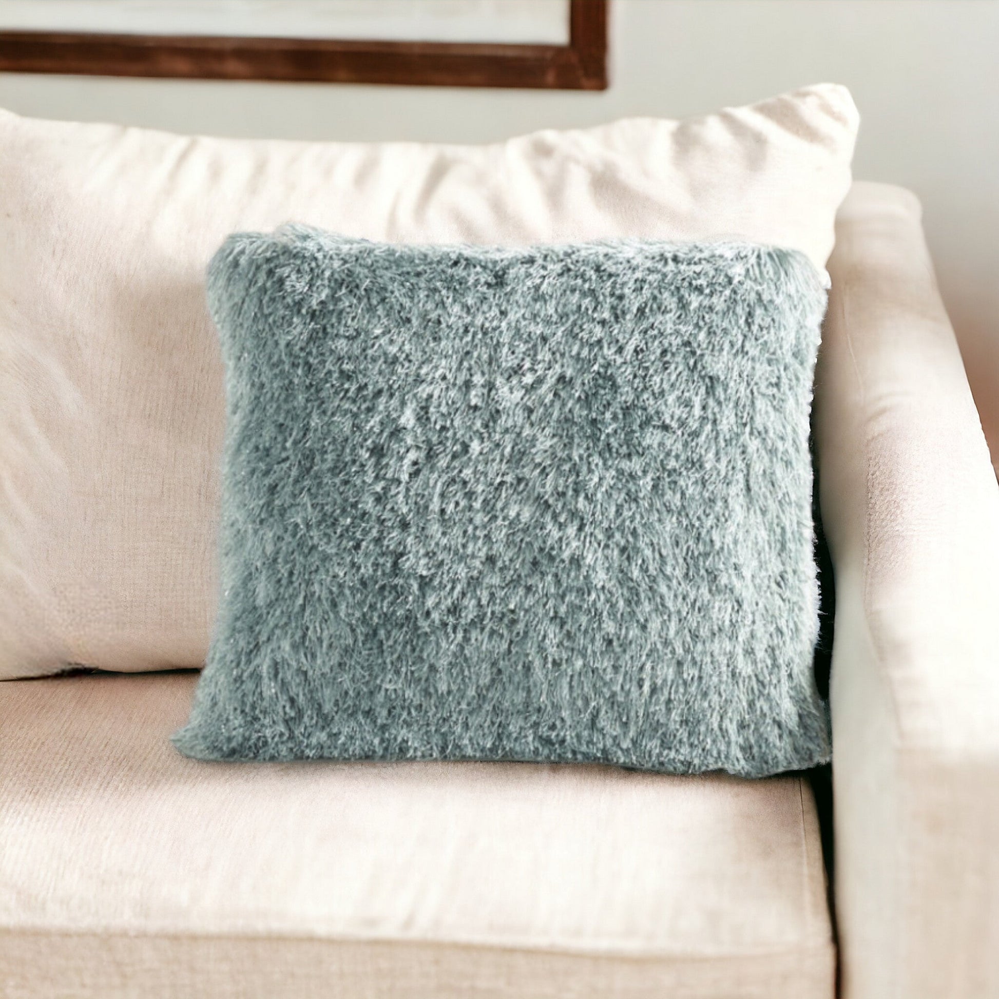 20" Green Metallic Yarn Super Shag Throw Pillow FurniFindUSA
