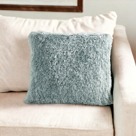 20" Green Metallic Yarn Super Shag Throw Pillow FurniFindUSA
