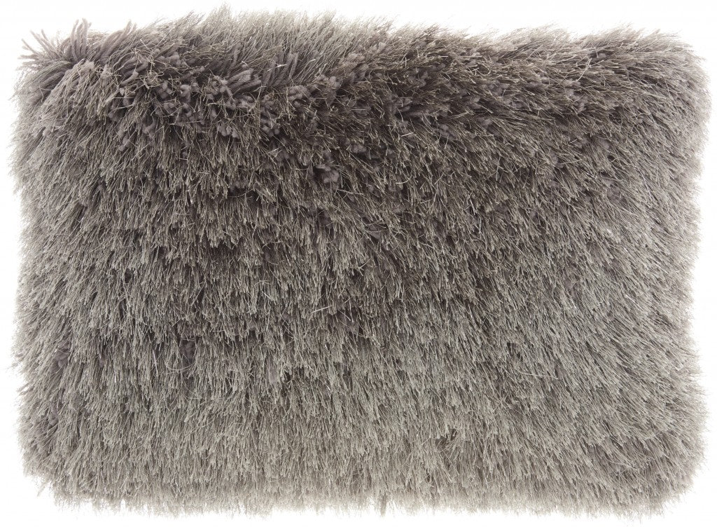 Slate Gray Super Shaggy Throw Pillow