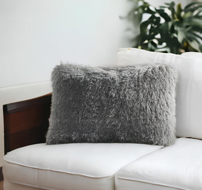 14" X 20" Slate Gray Faux Fur Throw Pillow FurniFindUSA