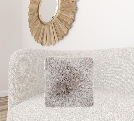 20" Light Gray Shag Accent Throw Pillow FurniFindUSA