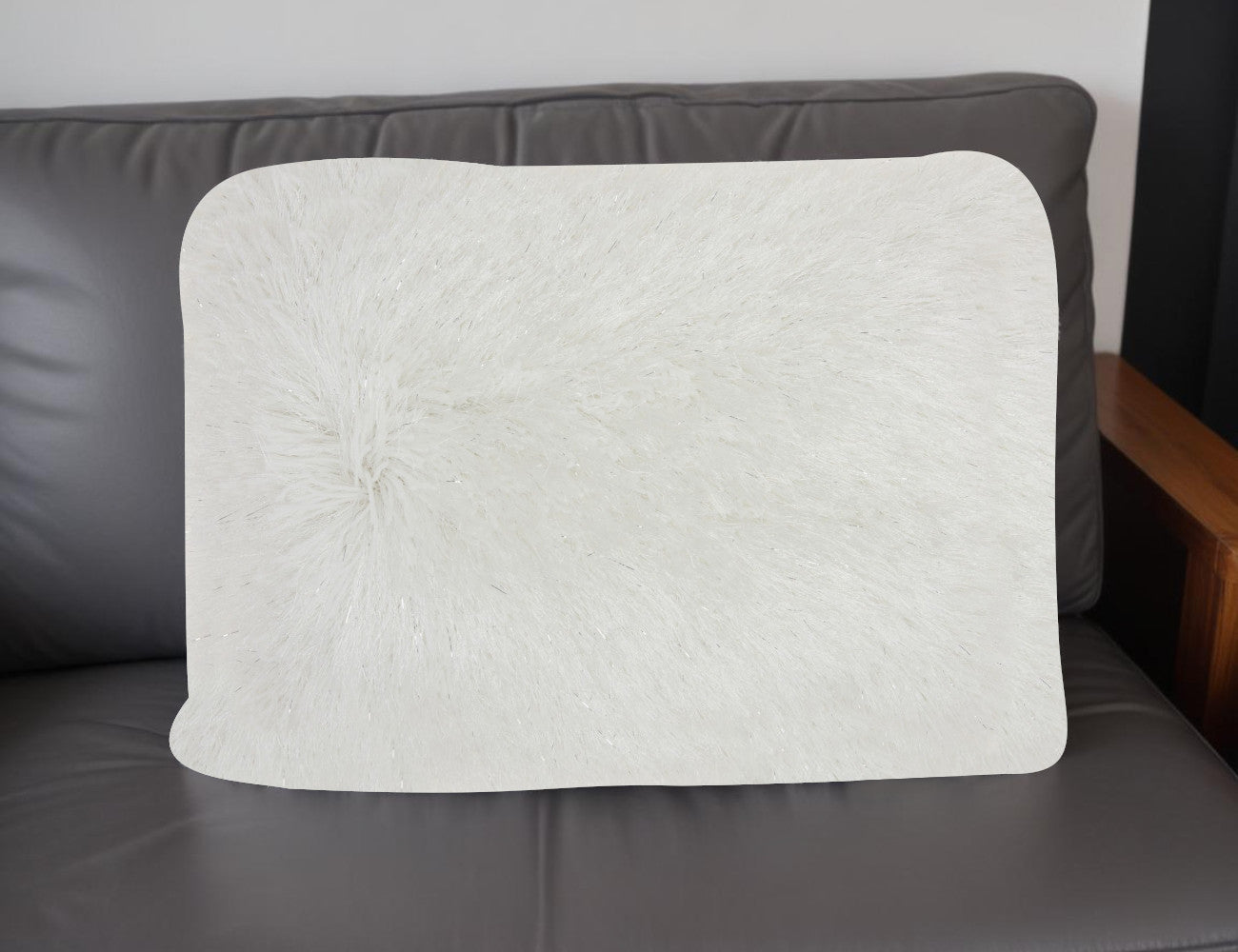 14" X 20" White Super Shaggy Throw Pillow FurniFindUSA
