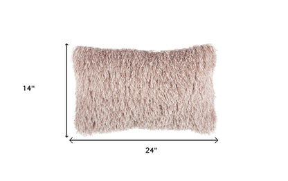 Long Blush Pink Shag Throw Pillow