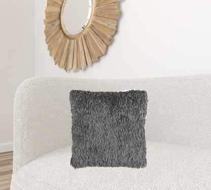 Square Charcoal Shag Throw Pillow