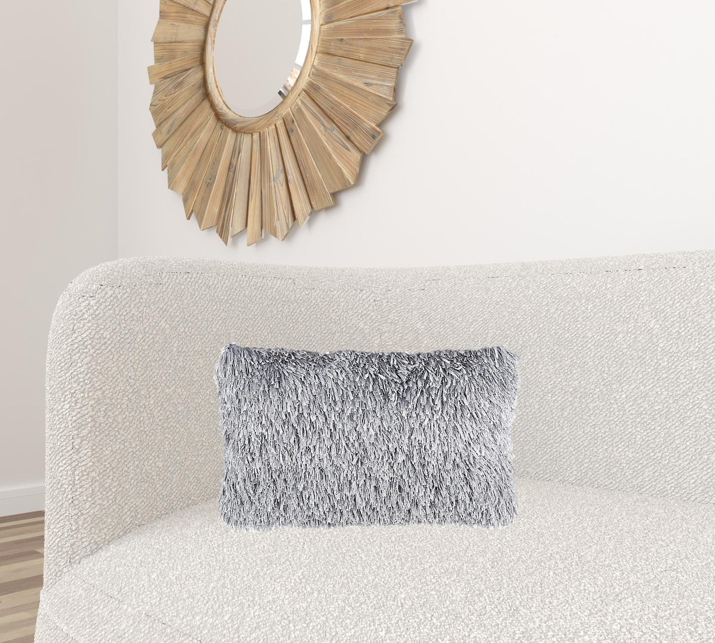 Long Grey Shag Throw Pillow