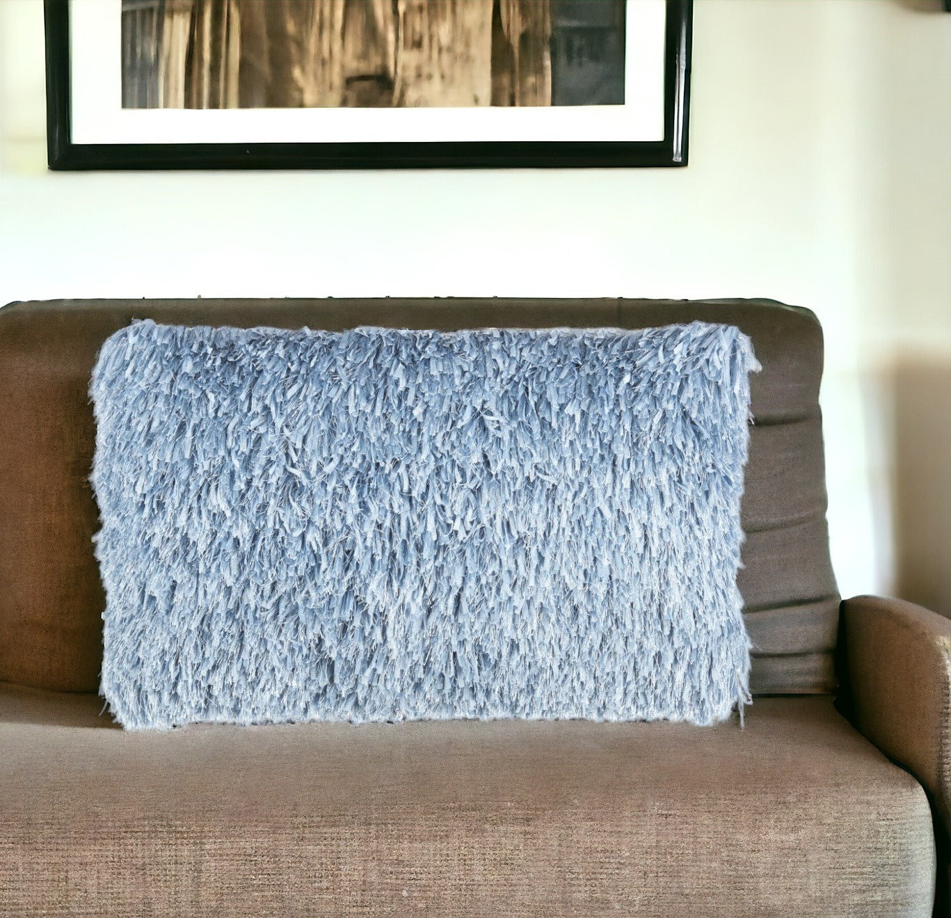 14" X 24" Long Ocean Blue Shag Throw Pillow FurniFindUSA