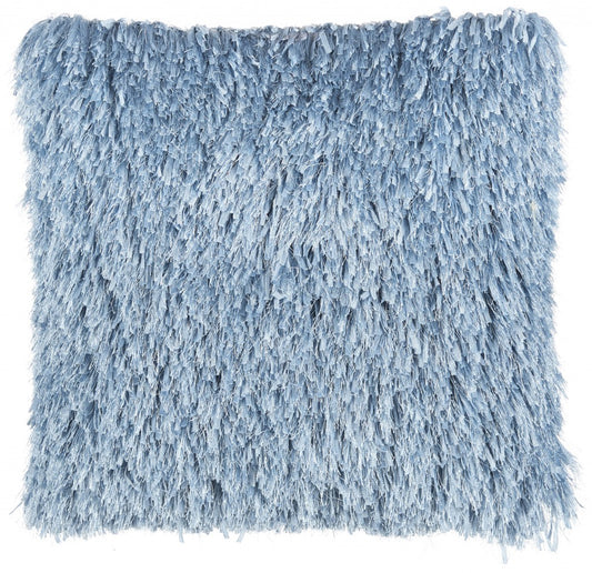 Square Ocean Blue Shag Throw Pillow