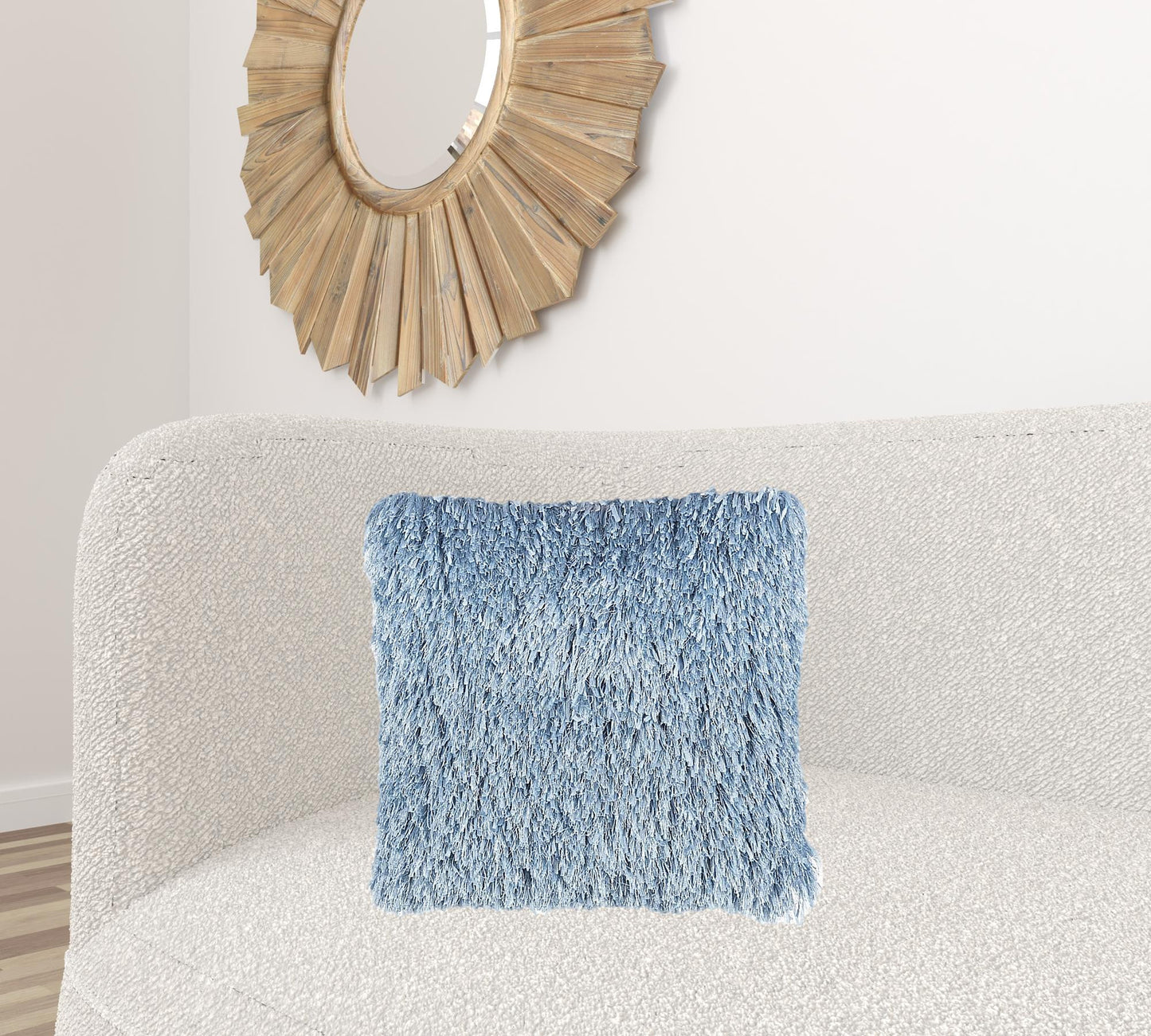 Square Ocean Blue Shag Throw Pillow