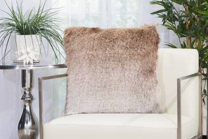 Plush Beige Silver Accent Throw Pillow