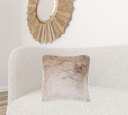 Plush Beige Silver Accent Throw Pillow