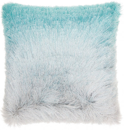 20" Turquoise and Silver Ombre Faux Fur Throw Pillow FurniFindUSA