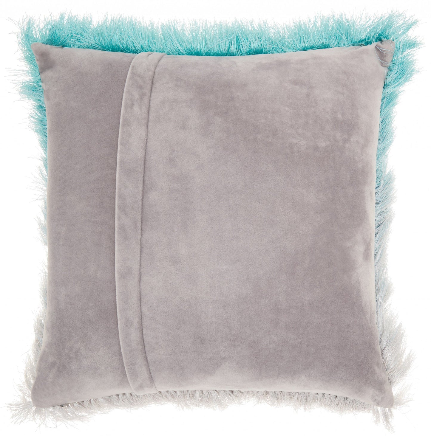 20" Turquoise and Silver Ombre Faux Fur Throw Pillow FurniFindUSA