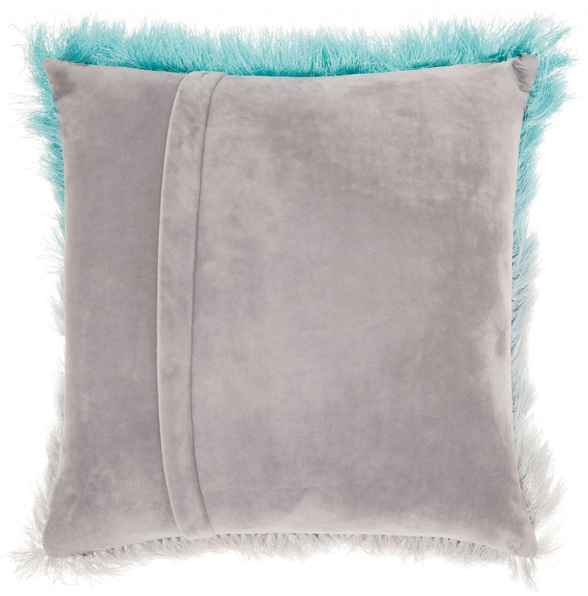 20" Turquoise and Silver Ombre Faux Fur Throw Pillow FurniFindUSA