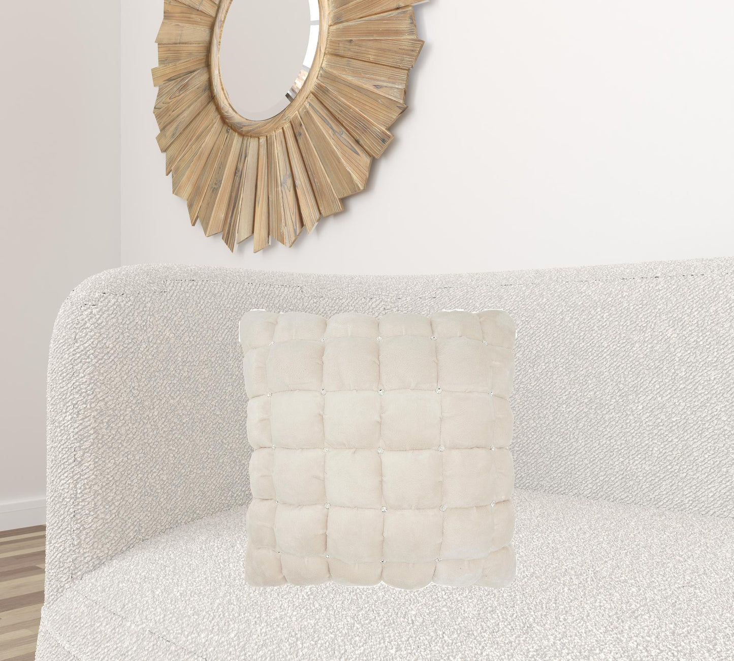 20" Ivory With Bling Quilted Velvet Throw Pillow