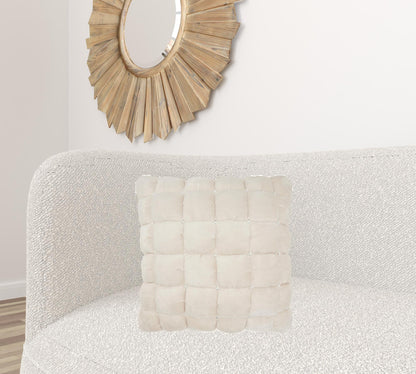 20" Ivory With Bling Quilted Velvet Throw Pillow