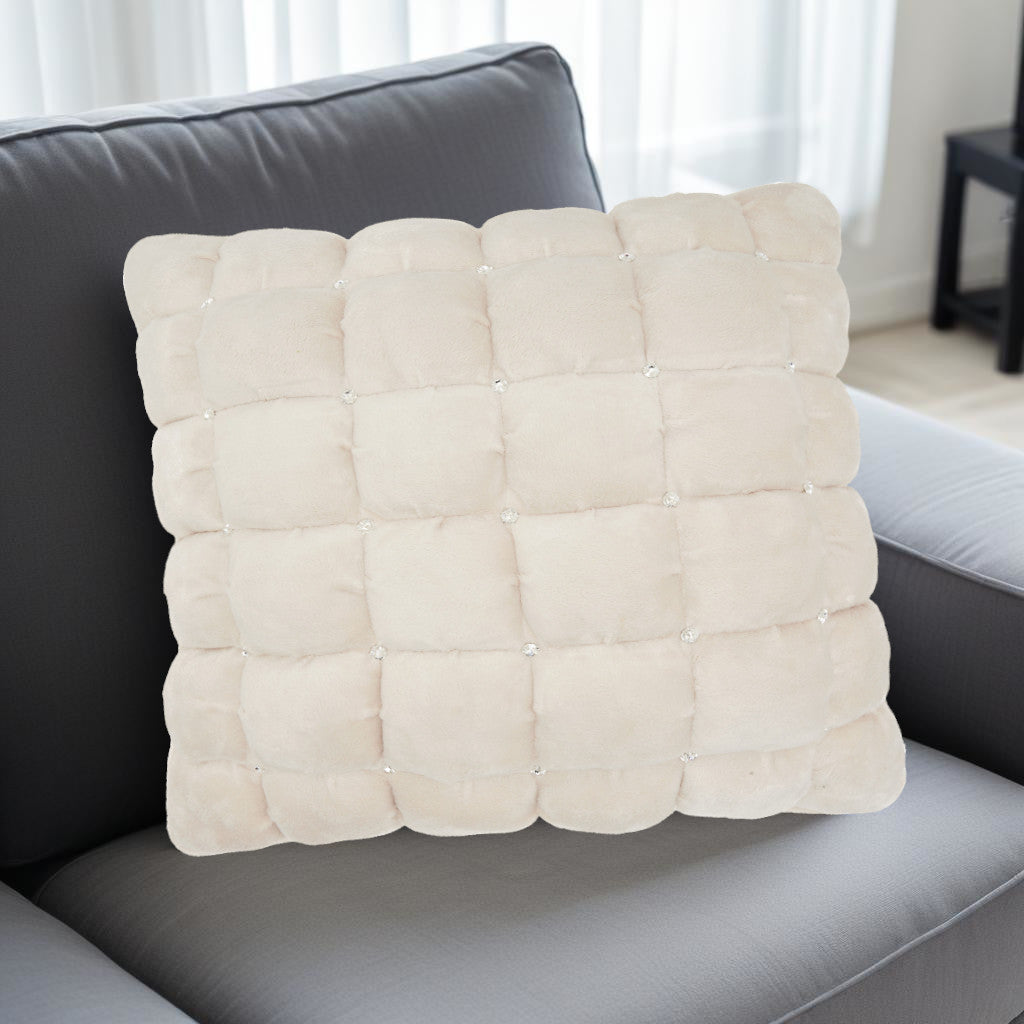 20" Ivory With Bling Quilted Velvet Throw Pillow