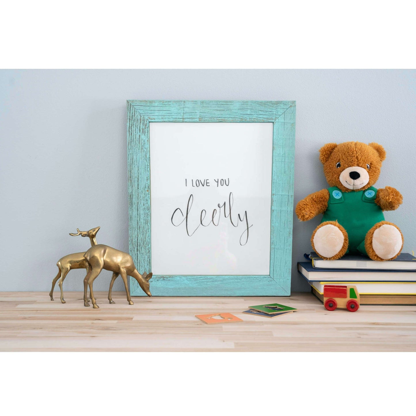 12" X 24" Rustic Farmhouse Light Aqua Blue Wood Frame