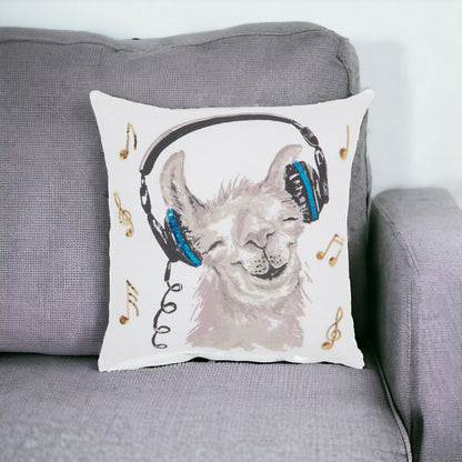 18" Teal and White Llama Cotton Throw Pillow FurniFindUSA