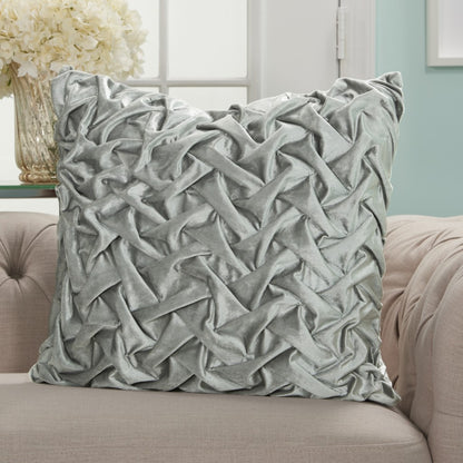 Pale Gray Pleated Velvet Throw Pillow