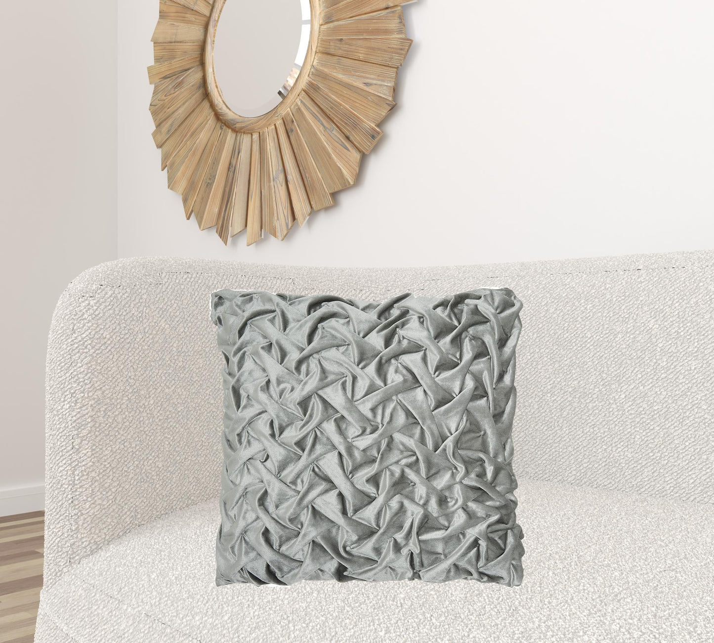 Pale Gray Pleated Velvet Throw Pillow