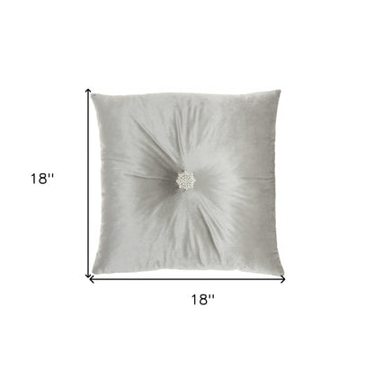 Light Gray Center Beaded Tuft Throw Pillow