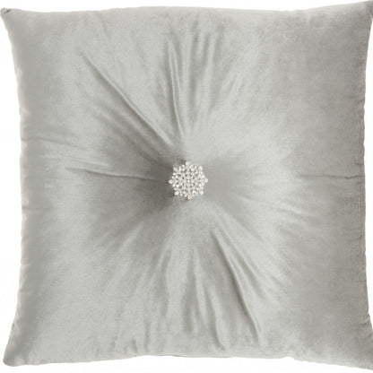 Light Gray Center Beaded Tuft Throw Pillow