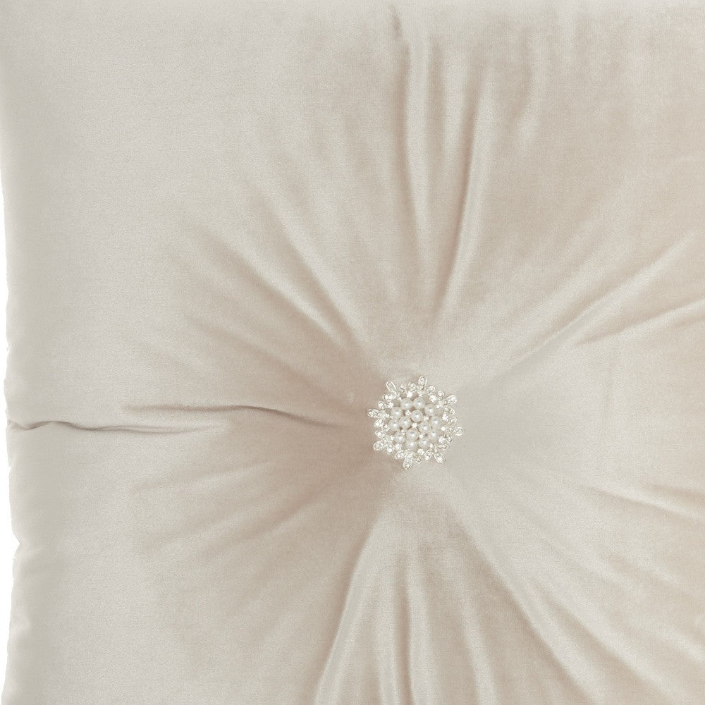 Off White Center Beaded Tuft Throw Pillow